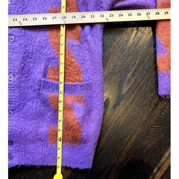 Obey | Men's Dexter Shaggy Knit Cardigan Sweater Purple Orange Grunge Size XL - Picture 9 of 9